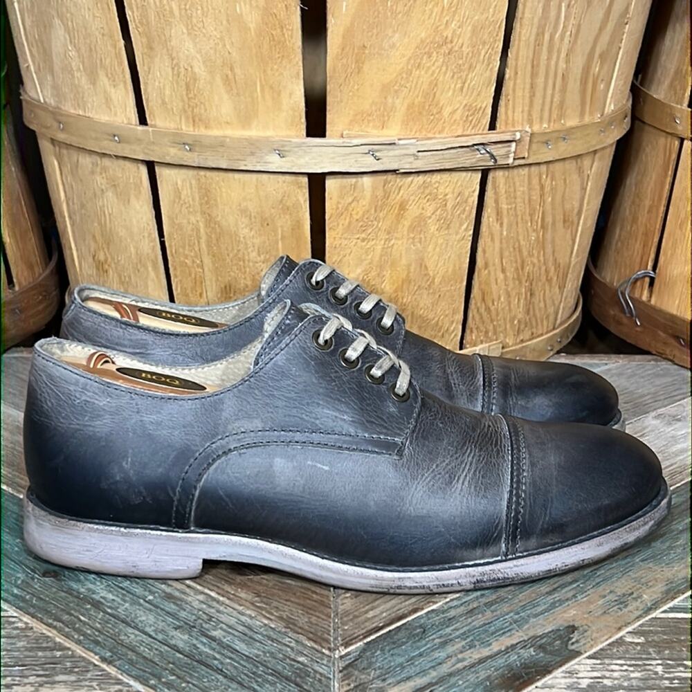Kenneth Cole Reaction Tongue Tied Cap Toe Gray Leather Derby Oxfords Mens Size 9